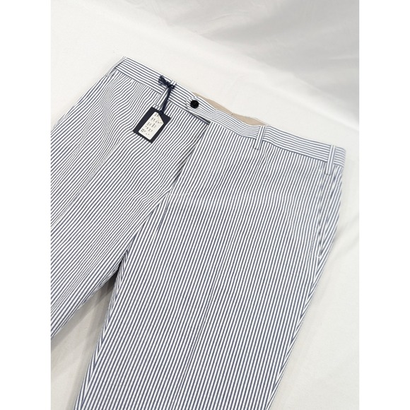 NWT Steven Giles 34x37 Cotton Seersucker Slim Trousers Made In Italy *Uncuffed